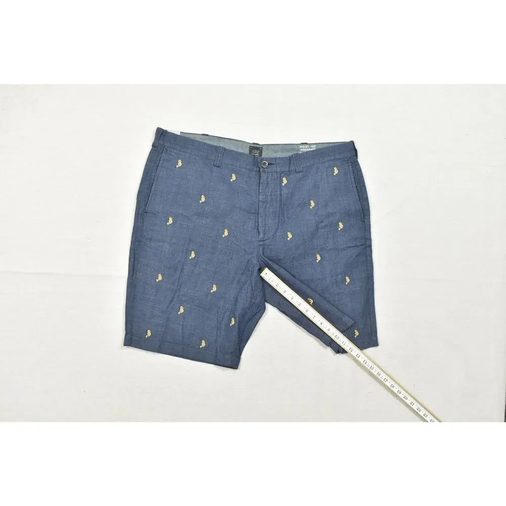 J.Crew Men's Size 40 Blue Chambray Seahorse Embroidered Chino Shorts 10.5 Inseam